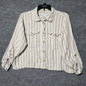 American eagle women's blouse size M button-down cropped linen blend cre…